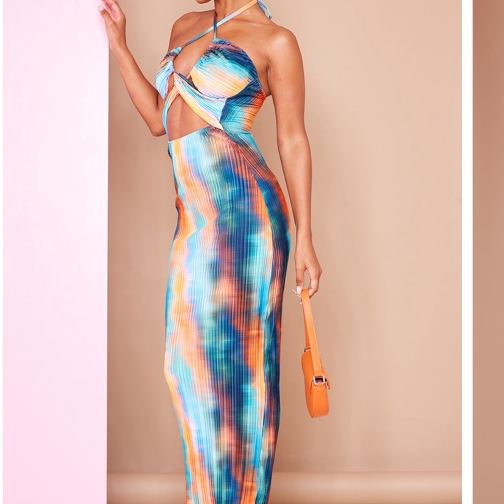 NWOT Maxi Plisse Halterback Dress